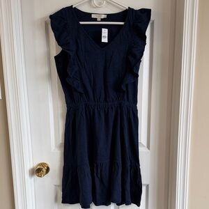 NWT LOFT Navy Ruffle Sleeve Mini Dress